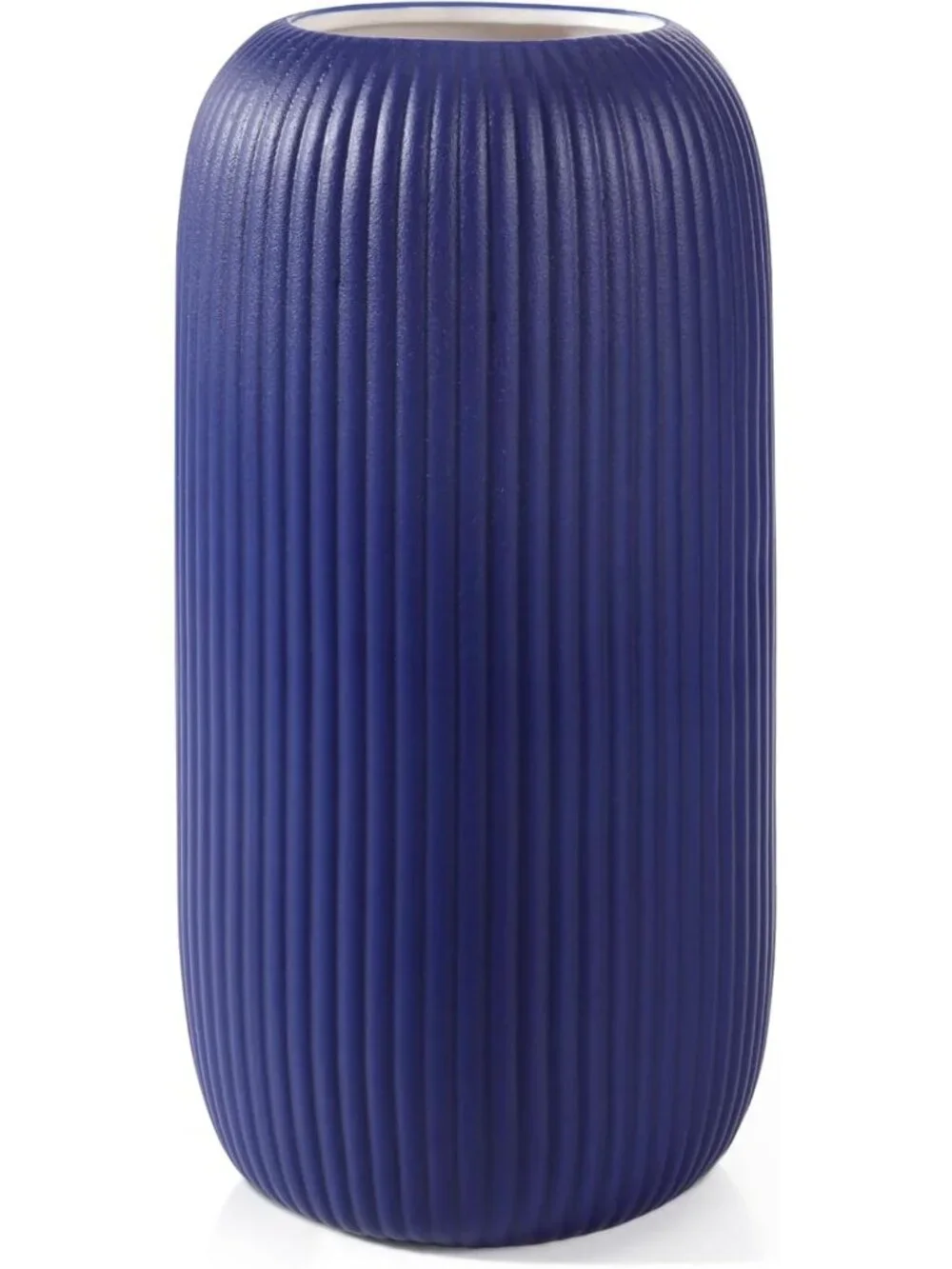 Modern Small Navy Blue Ceramic Vase Flower Ribbed Textured Farmhouse Home Living